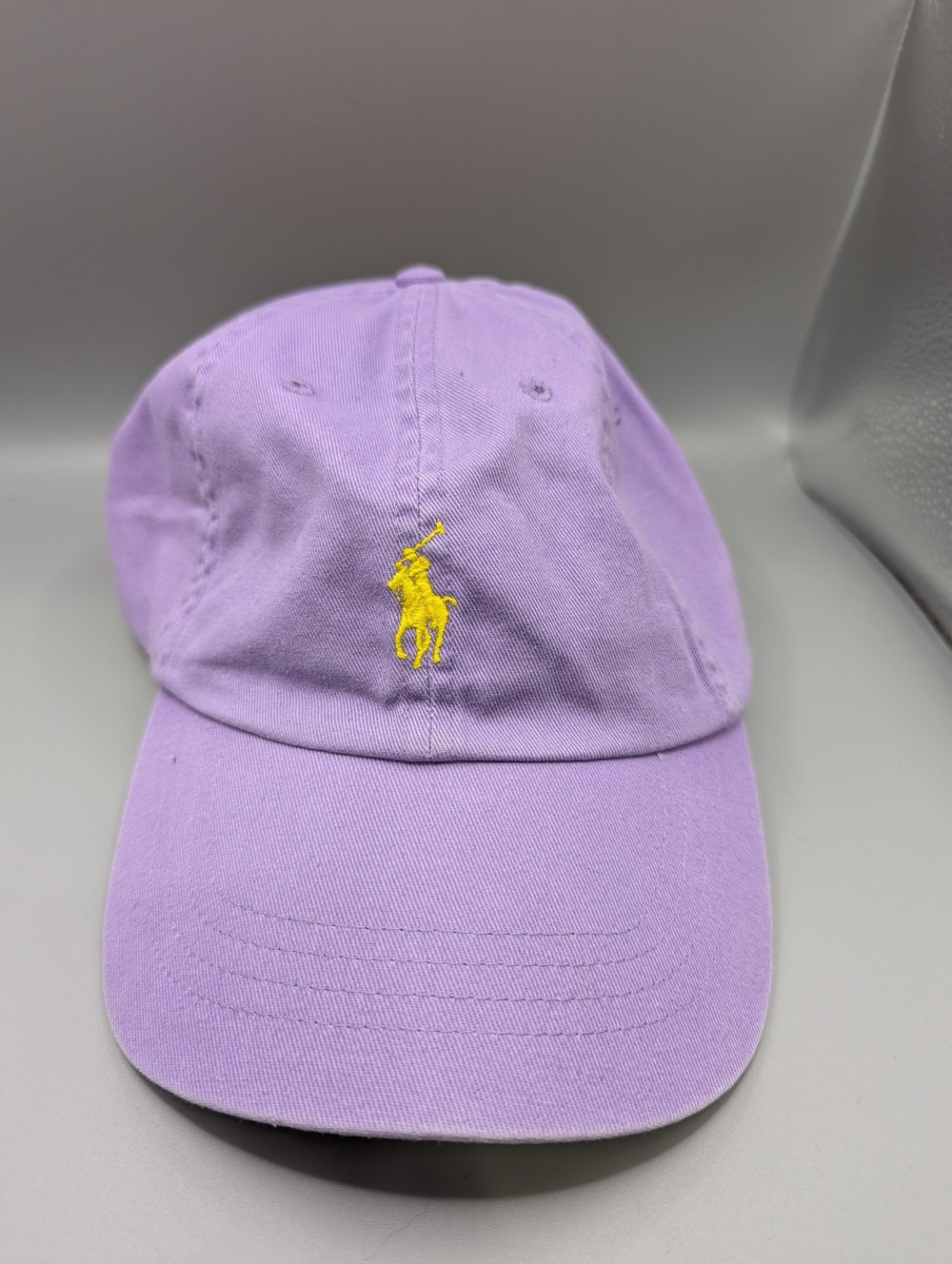 Vitage Polo Ralph Lauren Hat Purple Baseball Cap Yellow Pony Leather Strapback